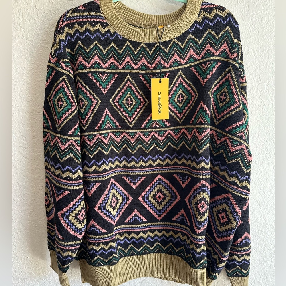 NWT Men’s Large CRITICAL SLIDE Trader Crewneck Knit Sweater 🔥